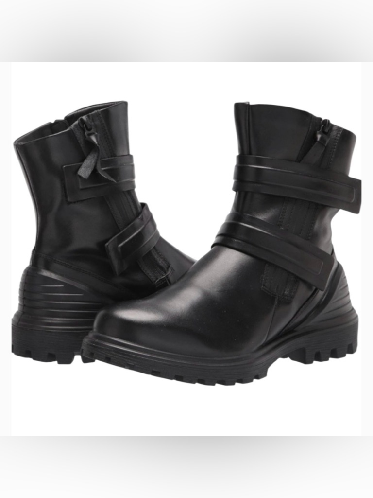 Ecco Black Leather Women's Tredtray Mid Calf Moto Boots Size 39 Brand New